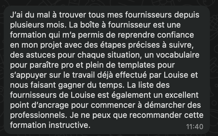 Retour sur la formation La boite à fournisseur par un élève